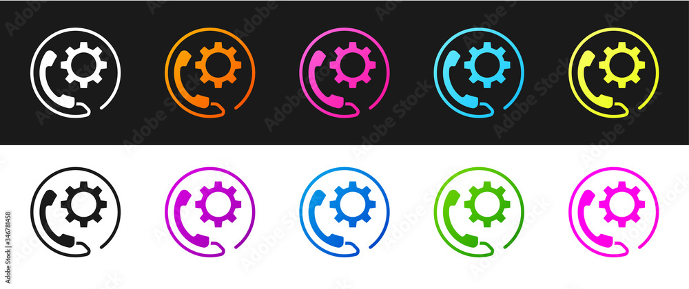 Set Telephone 24 hours support icon isolated on black and white background. All-day customer support call-center. Full time call services. Vector Illustration