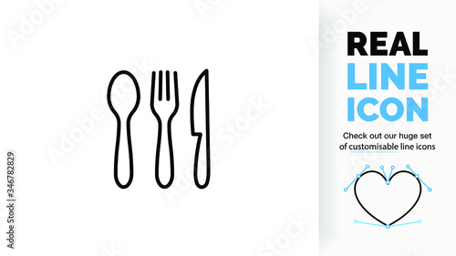 Editable line icon of a cutlery set, part of a huge set of editable line icons! 
