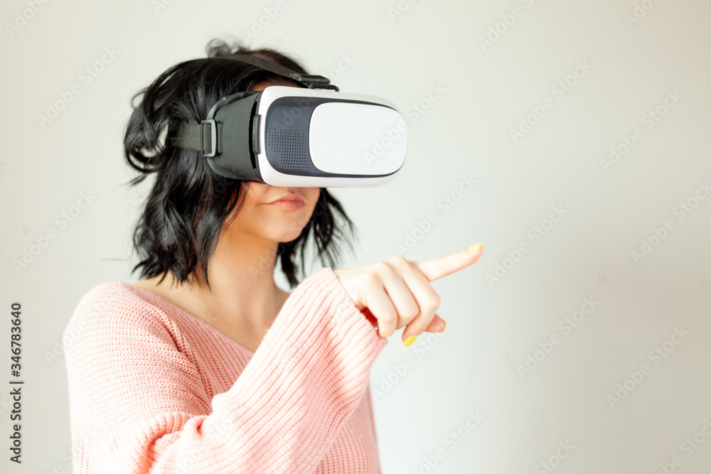 girl with virtual augmented reality glasses, virtual world concept girl with virtual augmented reality glasses, virtual world concept