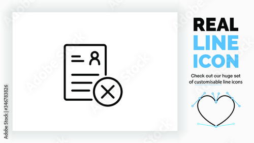 Editable line icon of a rejected person resume, part of a huge set of editable line icons!