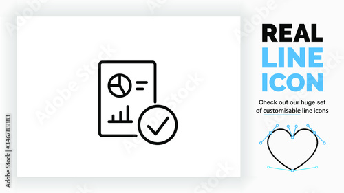 Editable line icon of an approved document with data results, part of a huge set of editable line icons! 