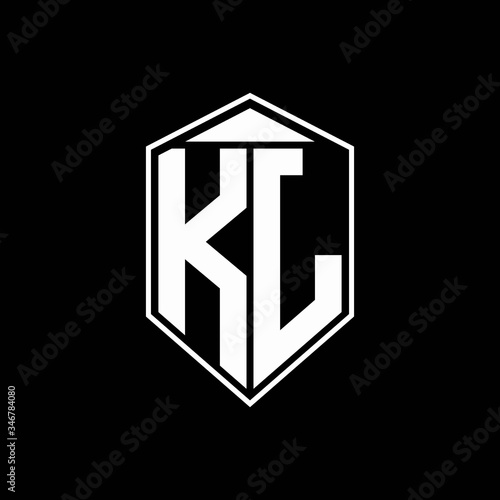 kj logo monogram with emblem shape combination tringle on top design template