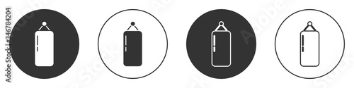 Black Punching bag icon isolated on white background. Circle button. Vector Illustration