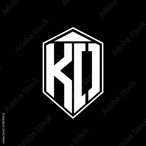 ko logo monogram with emblem shape combination tringle on top design template