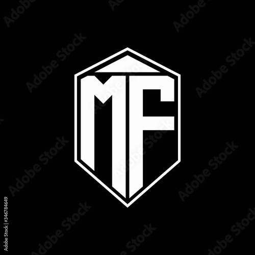 mf logo monogram with emblem shape combination tringle on top design template