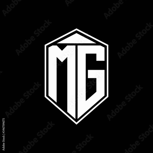 mg logo monogram with emblem shape combination tringle on top design template