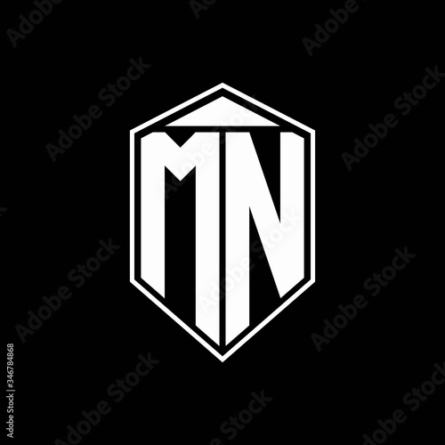mn logo monogram with emblem shape combination tringle on top design template