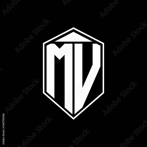 mv logo monogram with emblem shape combination tringle on top design template