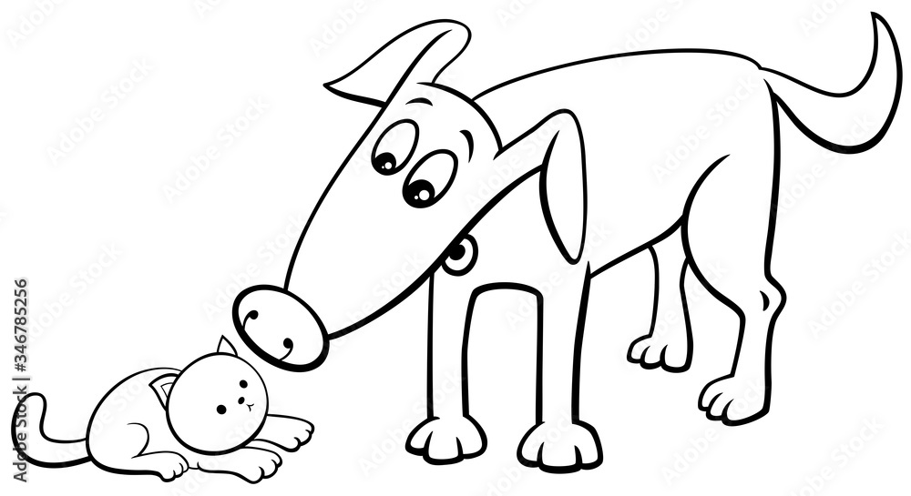 dog and little kitten cartoon coloring book page dog and little kitten cartoon coloring book page