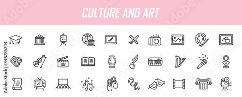 Set of linear culture icons. Art icons in simple design. Vector illustration photo