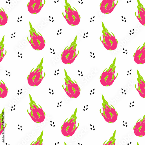 Pitaya (Dragon Fruit) seamless pattern, Dragon Fruit seamless pattern