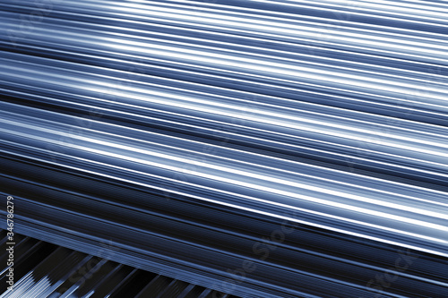 Closeup of many aluminum radiators for cooling electrical equipment