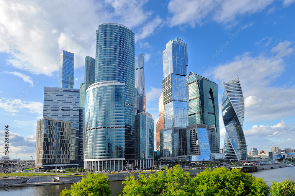 Skyscrapers and high-rise buildings of the Moscow Business Center - Moscow City on a sunny summer day