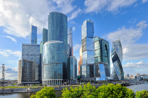 Skyscrapers and high-rise buildings of the Moscow Business Center - Moscow City on a sunny summer day