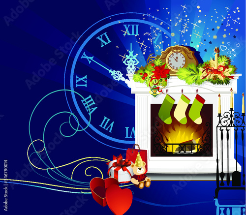 Christmas night. All elements and textures are individual objects. Vector illustration scale to any size.
