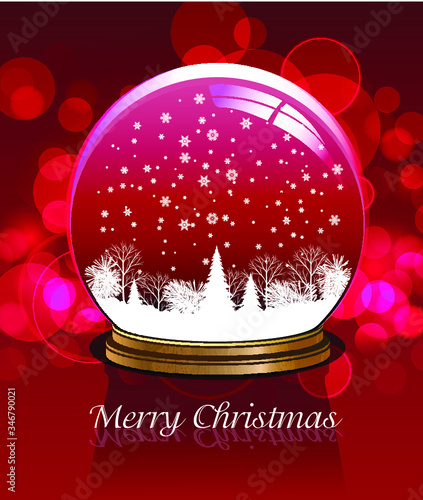 Vector snow globe with a town in blue color, vector illustration