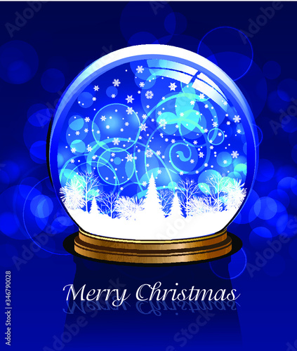 Vector snow globe with a town in blue color, vector illustration