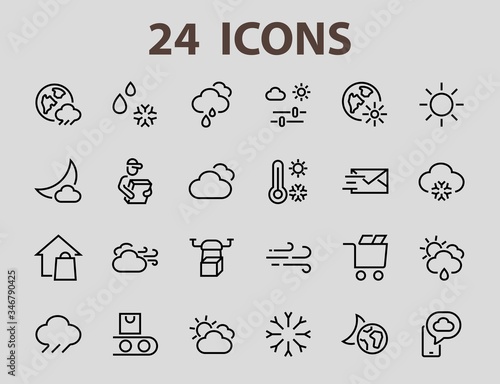 WEATHER set of icons, icons such as weather forecast and clouds, wind, rain, snow, weather settings and sunny weather and much more. Editable stroke, simple vector lines