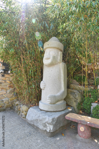 Busan city, South Korea - NOV 01, 2019: Stone statues of chinese horoscope in Haedong Yonggung Temple.
 photo