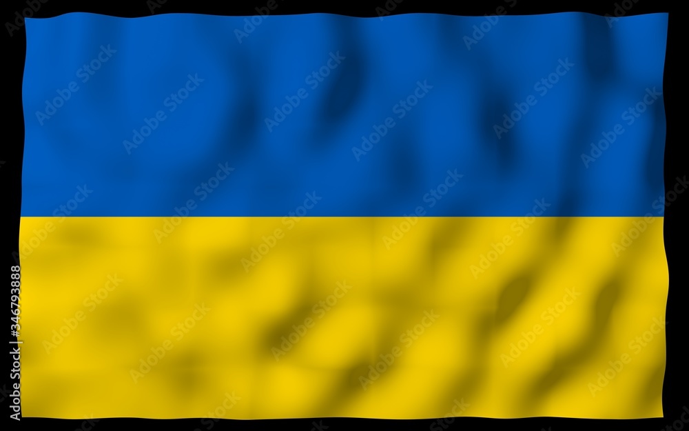 The flag of Ukraine on a dark background. National flag and state ensign. Blue and yellow bicolour. 3D illustration waving flag The flag of Ukraine on a dark background. National flag and state ensign. Blue and yellow bicolour. 3D illustration waving flag