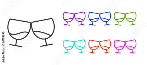Black line Glass of cognac or brandy icon isolated on white background. Set icons colorful. Vector Illustration