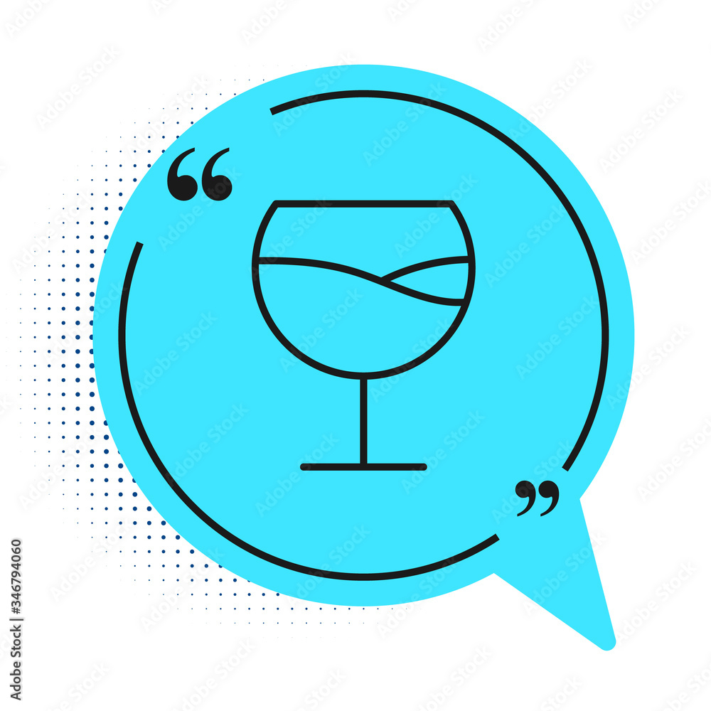 Black line Wine glass icon isolated on white background. Wineglass sign. Blue speech bubble symbol. Vector Illustration Black line Wine glass icon isolated on white background. Wineglass sign. Blue speech bubble symbol. Vector Illustration