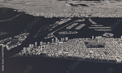 Miami, Florida, USA city map 3D Rendering. Aerial satellite view