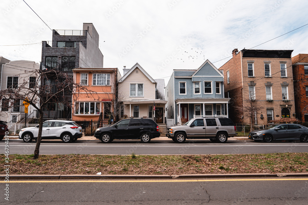 Residential street and buildings in Queens, New York