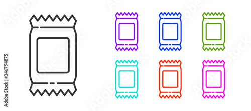 Black line Fertilizer bag icon isolated on white background. Set icons colorful. Vector Illustration