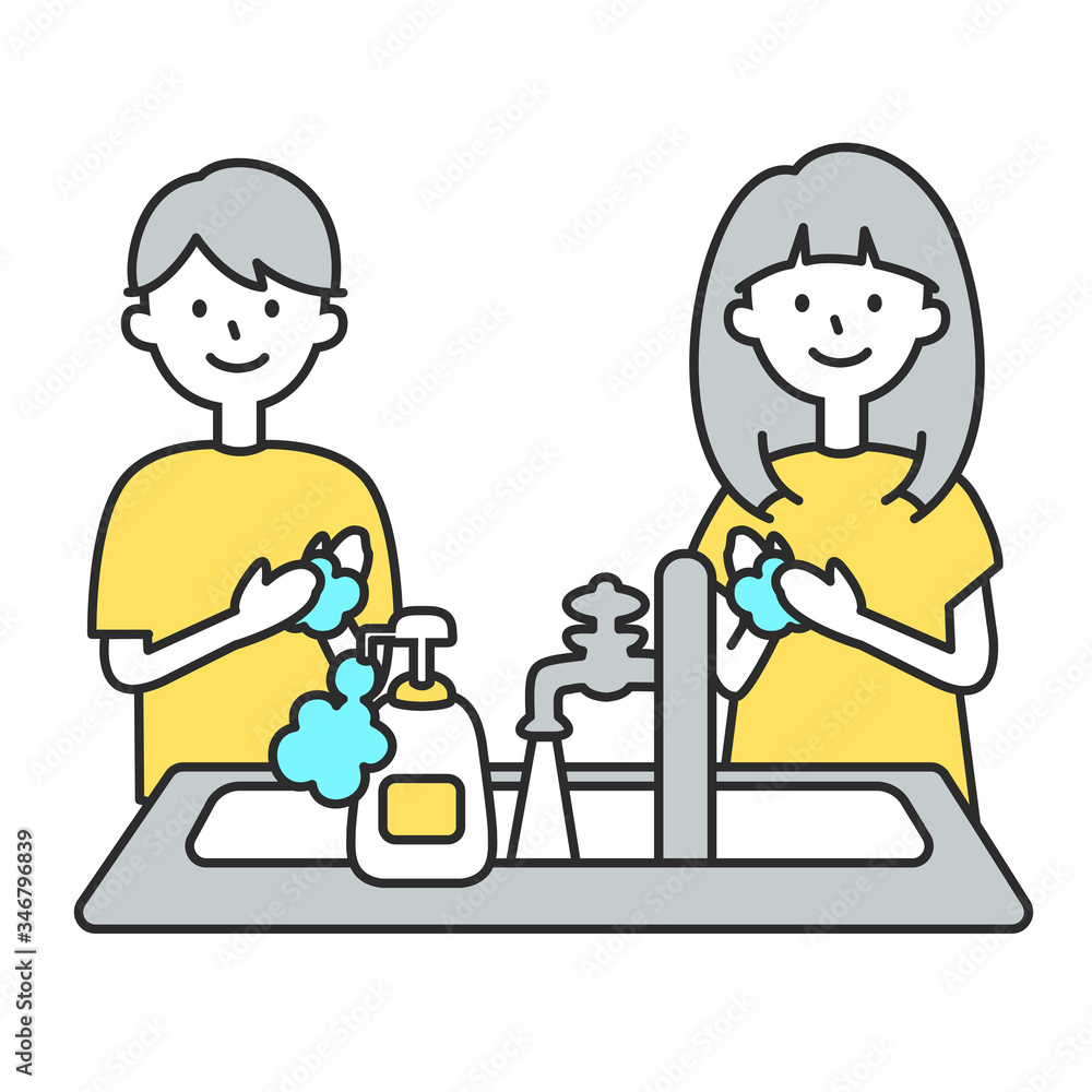 Vector Illustration of a boy and a girl washing hands
