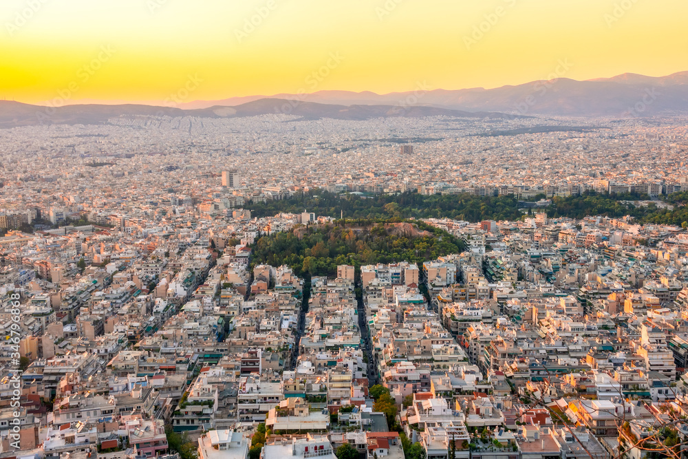Sunset Over the Rooftops of Athens and the Golden Sky