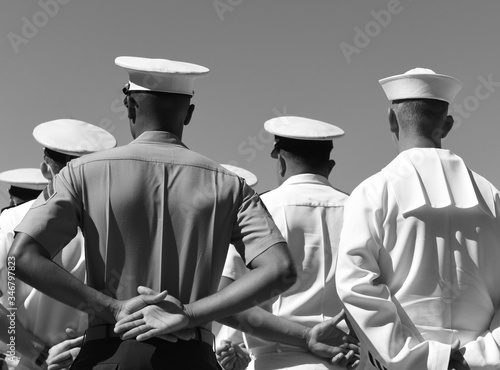 Fényképezés US Navy sailors from the back. US Navy army.