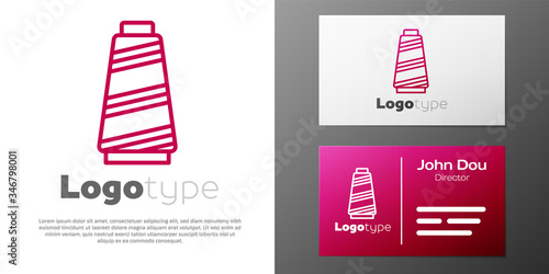 Logotype line Sewing thread on spool icon isolated on white background. Yarn spool. Thread bobbin. Logo design template element. Vector Illustration
