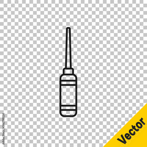 Black line Awl tool with wooden handle icon isolated on transparent background. Work equipment tailor industry. Vector Illustration