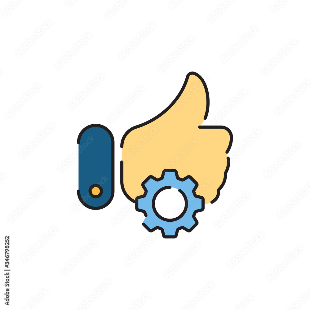 Thumb up gear vector icon symbol isolated on white background Thumb up gear vector icon symbol isolated on white background