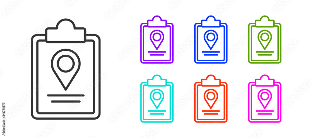 Black line Folded map with location marker icon isolated on white background. Set icons colorful. Vector Illustration Black line Folded map with location marker icon isolated on white background. Set icons colorful. Vector Illustration