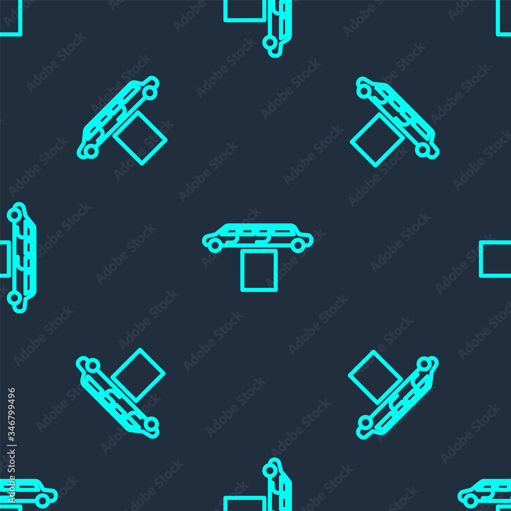 Green line Luxury limousine car and carpet icon isolated seamless pattern on blue background. For world premiere celebrities and guests poster. Vector Illustration Green line Luxury limousine car and carpet icon isolated seamless pattern on blue background. For world premiere celebrities and guests poster. Vector Illustration