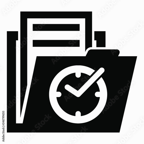 Folder and clock icon. Illustration of temporary files. Folder with temporarily available documents. Vector icon.