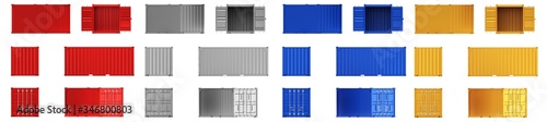 A high quality image of 20ft shipping containers on a white background with clipping path. Set Twenty foot sea shipping containers 3d render