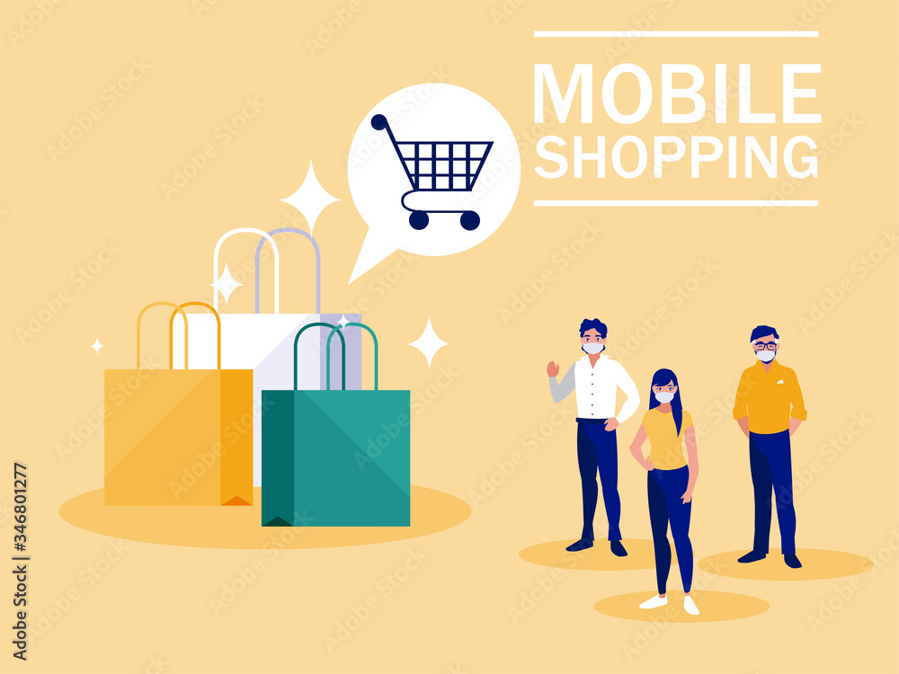 Men with masks and smartphone vector design Men with masks and smartphone vector design