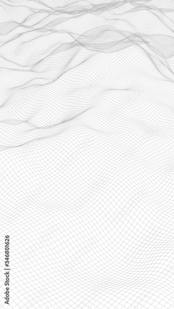 Abstract landscape on a white background. Cyberspace grid. hi tech network. 3d illustration. Vertical orientation Abstract landscape on a white background. Cyberspace grid. hi tech network. 3d illustration. Vertical orientation
