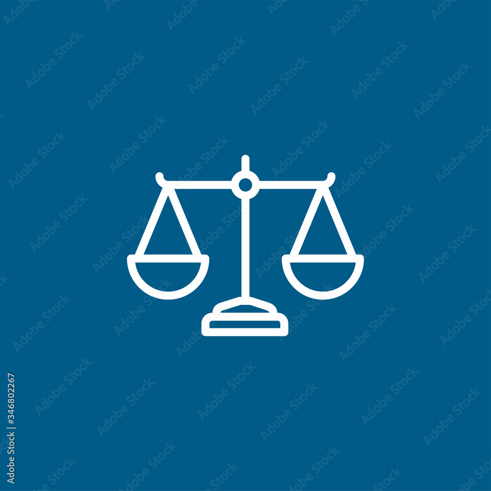 Justice Scales Line Icon On Blue Background. Blue Flat Style Vector Illustration Justice Scales Line Icon On Blue Background. Blue Flat Style Vector Illustration