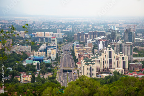 City summer landscape. Central Highway  Al-Farabi Avenue. Almaty  Kazakhstan