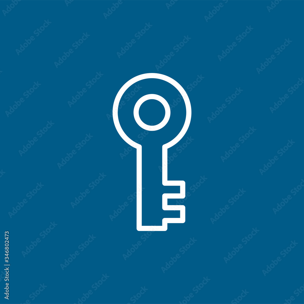 Key Line Icon On Blue Background. Blue Flat Style Vector Illustration Key Line Icon On Blue Background. Blue Flat Style Vector Illustration