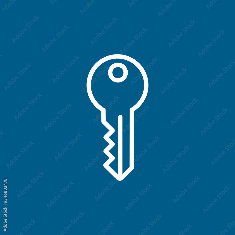 Key Line Icon On Blue Background. Blue Flat Style Vector Illustration Key Line Icon On Blue Background. Blue Flat Style Vector Illustration