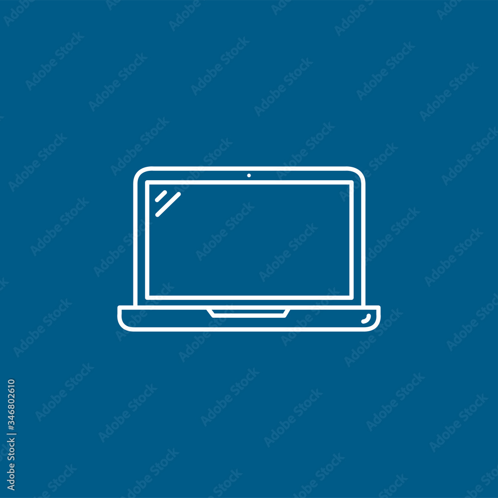 Laptop Line Icon On Blue Background. Blue Flat Style Vector Illustration Laptop Line Icon On Blue Background. Blue Flat Style Vector Illustration