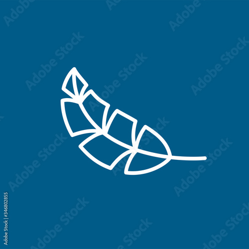 Leaf Line Icon On Blue Background. Blue Flat Style Vector Illustration