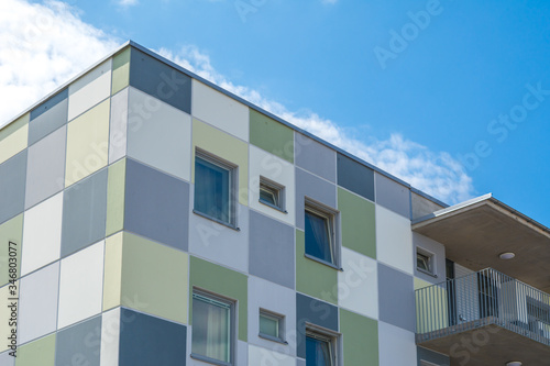 Modern Giant  Apartment Building Blue Sky Facade Home Residential Structure