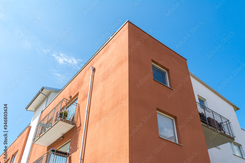 Fototapeta premium Modern Luxury Apartment Building Blue Sky Facade Home Residential Structure