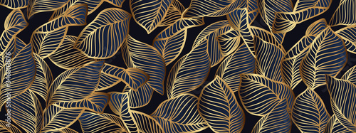Luxury gold leaf background vector. Tropical pattern design for packaging, wallpaper and print, Vector illustration.